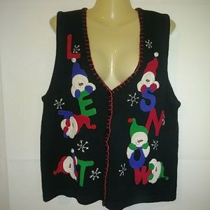 Let It Snow Christmas Vest Sweater Vtg Size 12/14